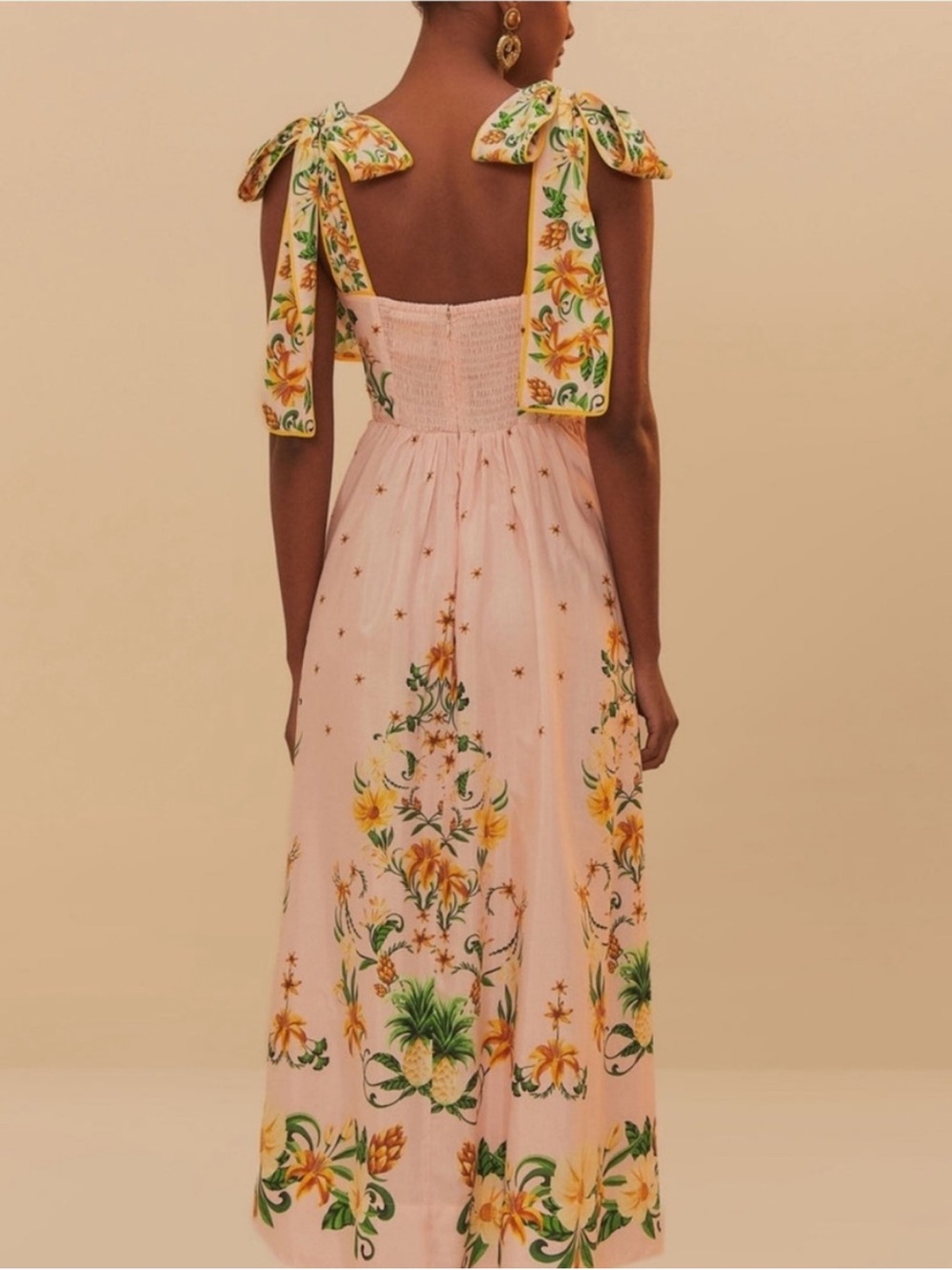 Farm Rio Pink Botanical Beauty Shoulder Bow Midi Dress M - Picture 9 of 16